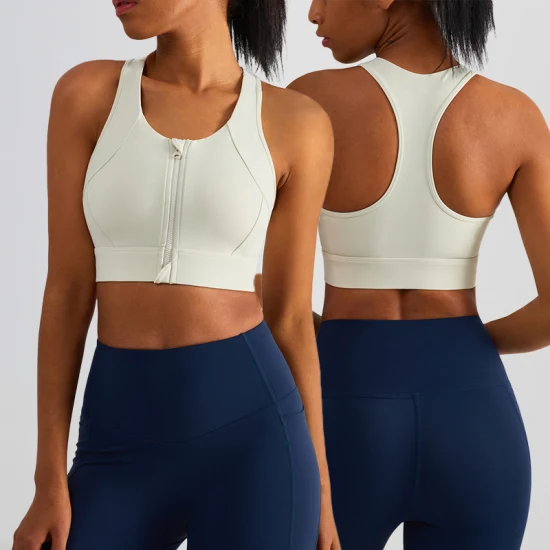 Venta al por mayor ODM / OEM 2023 Nueva serie de entrenamiento integral de alto impacto Fitness Active Wear Cremallera antideslizante Sports Yoga Gym Ropa interior Sujetador de mujer