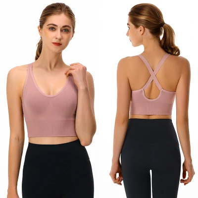 Sexy Ladies Fashion Cómodo Sport Seamless Crossing Strap Mujeres Bra